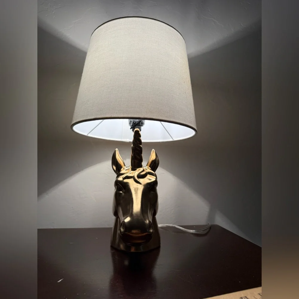 Unicorn gold finish table lamp with shade decor‎